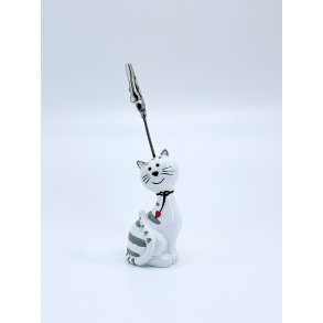 Kortholder - Hvid kat med gr� striber