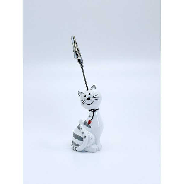 Kortholder - Hvid kat med gr� striber